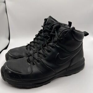Nike Manoa Triple Black Leather Lace Up Ankle Boots Mens Size 11.5 Hiking Trail